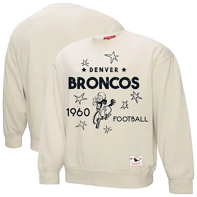 Women's Mitchell & Ness Cream Denver Broncos Shooting Stars Pullover Sweatshirt