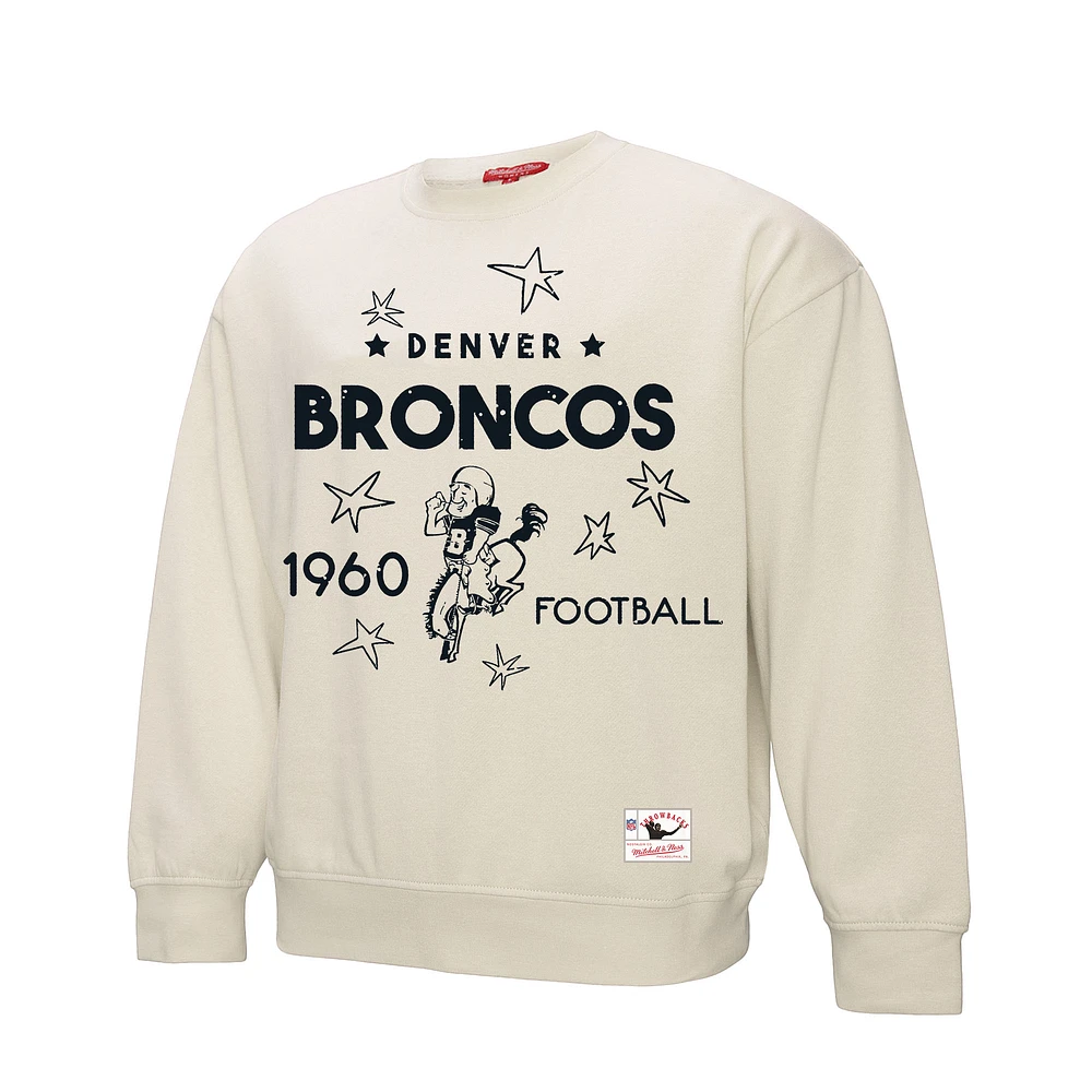 Women's Mitchell & Ness Cream Denver Broncos Shooting Stars Pullover Sweatshirt