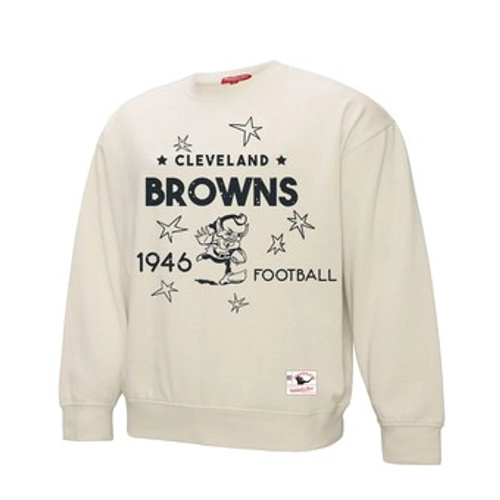 Women's Mitchell & Ness Cream Cleveland Browns Shooting Stars Pullover Sweatshirt