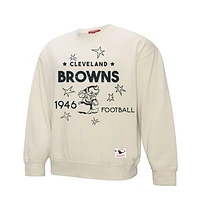 Women's Mitchell & Ness Cream Cleveland Browns Shooting Stars Pullover Sweatshirt