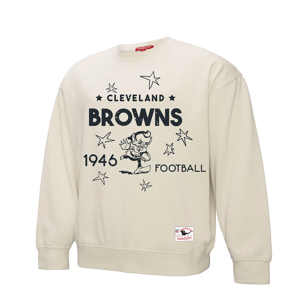 Women's Mitchell & Ness Cream Cleveland Browns Shooting Stars Pullover Sweatshirt