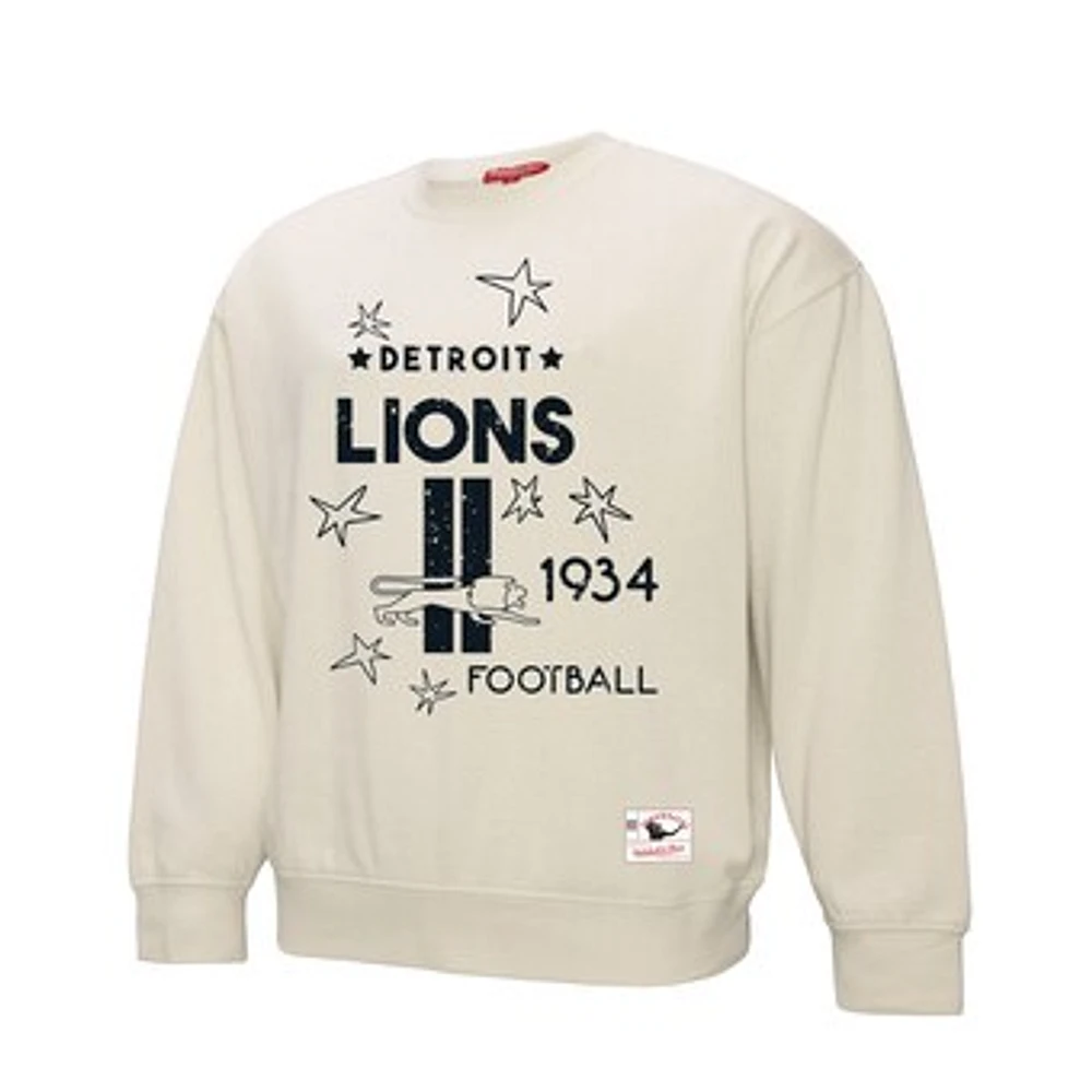 Women's Mitchell & Ness Cream Detroit Lions Shooting Stars Pullover Sweatshirt