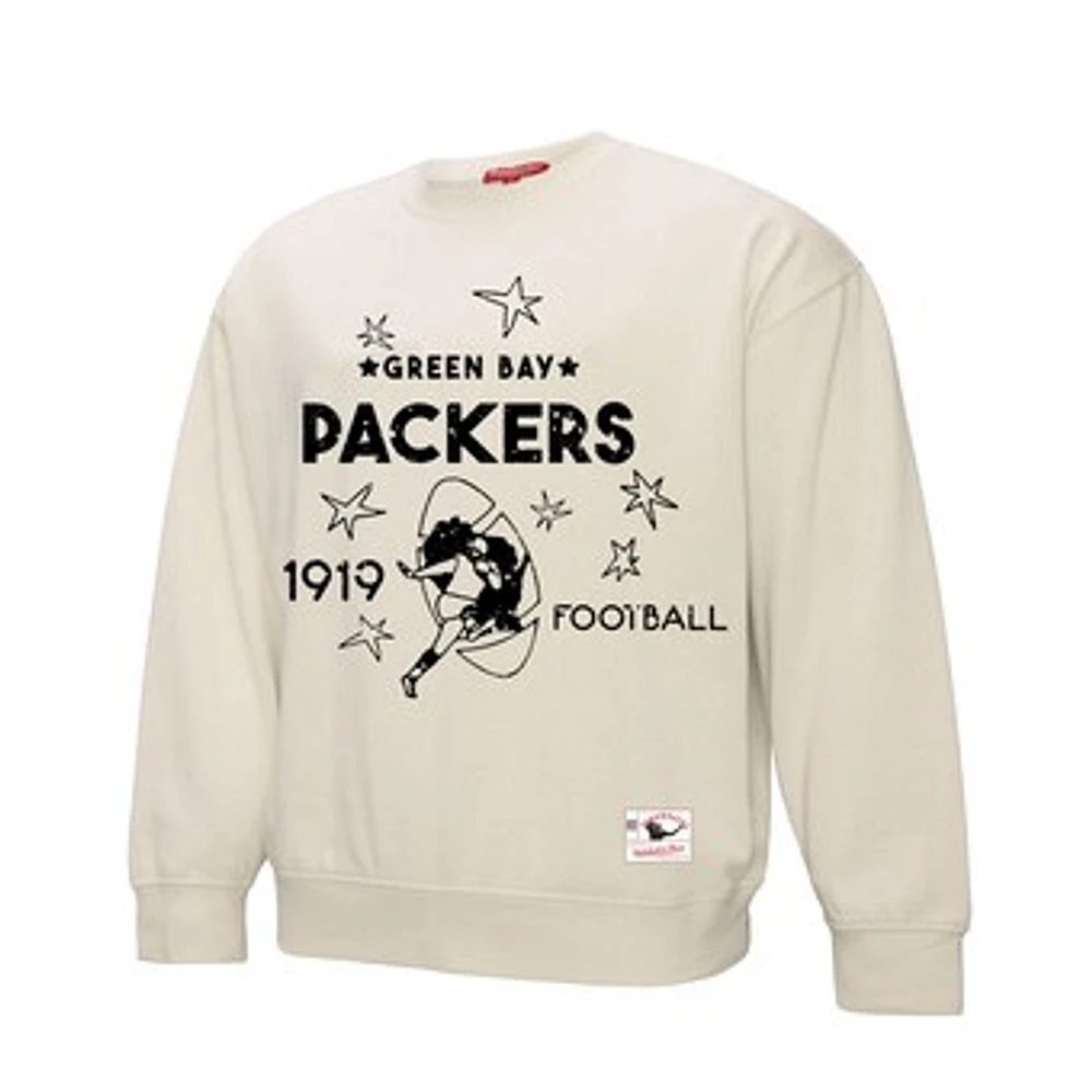 Women's Mitchell & Ness Cream Green Bay Packers Shooting Stars Pullover Sweatshirt