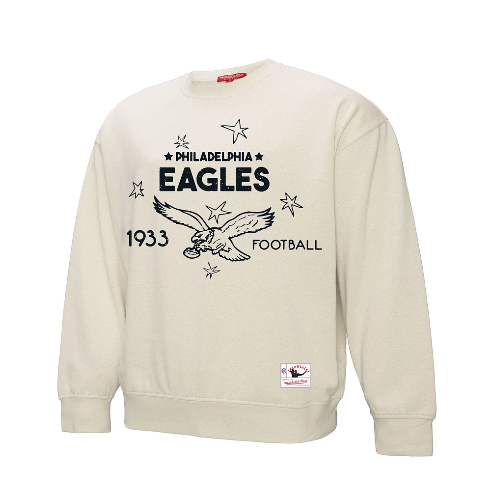 Women's Mitchell & Ness Cream Philadelphia Eagles Shooting Stars Pullover Sweatshirt