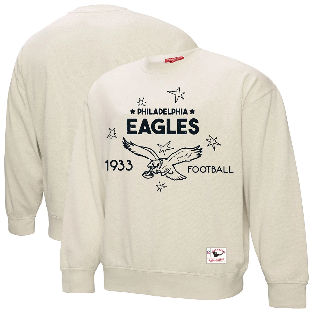 Women's Mitchell & Ness Cream Philadelphia Eagles Shooting Stars Pullover Sweatshirt