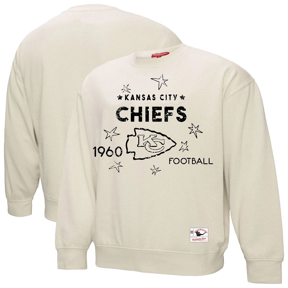 Women's Mitchell & Ness Cream Kansas City Chiefs Shooting Stars Pullover Sweatshirt