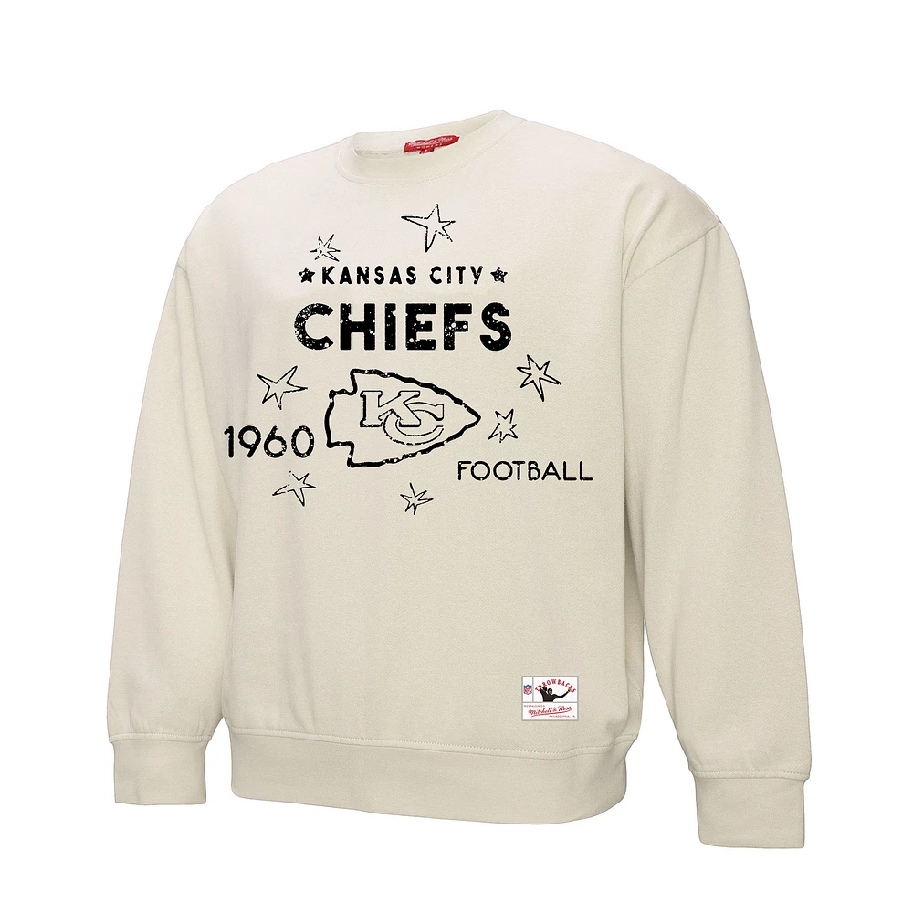 Women's Mitchell & Ness Cream Kansas City Chiefs Shooting Stars Pullover Sweatshirt