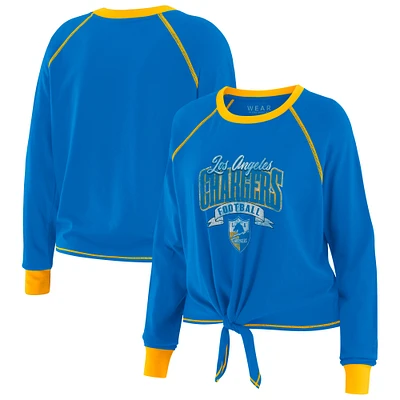 Women's WEAR by Erin Andrews Powder Blue/Gold Los Angeles Chargers Plus Tie-Front Long Sleeve Top