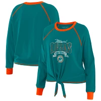 Women's WEAR by Erin Andrews Aqua/Orange Miami Dolphins Plus Tie-Front Long Sleeve Top