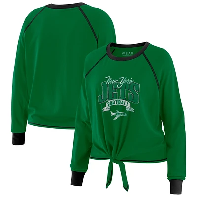 Women's WEAR by Erin Andrews Green/Black New York Jets Plus Tie-Front Long Sleeve Top