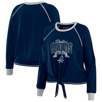 Women's WEAR by Erin Andrews Navy/Silver Dallas Cowboys Plus Tie-Front Long Sleeve Top