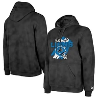 Men's New Era Black Detroit Lions Identity Helmet Enzyme Washed Pullover Hoodie