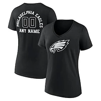 Women's Black Philadelphia Eagles Personalized Name & Number Monochrome V-Neck T-Shirt