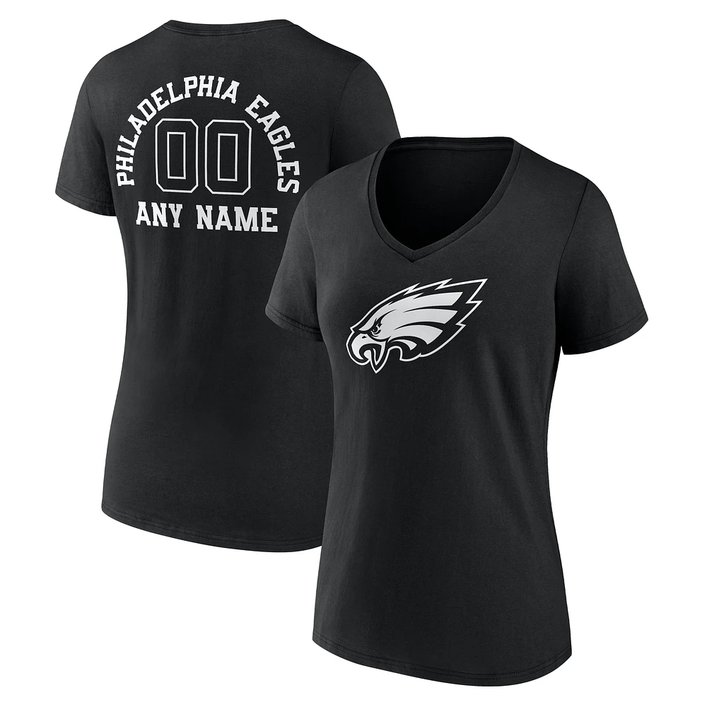 Women's Black Philadelphia Eagles Personalized Name & Number Monochrome V-Neck T-Shirt