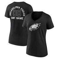 Women's Black Philadelphia Eagles Personalized Name & Number Monochrome V-Neck T-Shirt