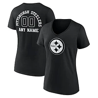 Women's Black Pittsburgh Steelers Personalized Name & Number Monochrome V-Neck T-Shirt