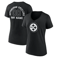 Women's Black Pittsburgh Steelers Personalized Name & Number Monochrome V-Neck T-Shirt