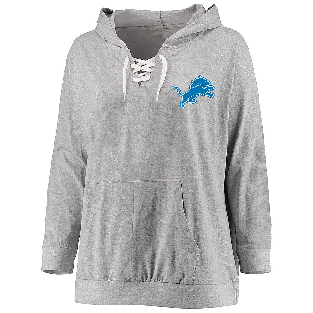 Women's Fanatics Heather Gray Detroit Lions Plus Lace-up Pullover Hoodie