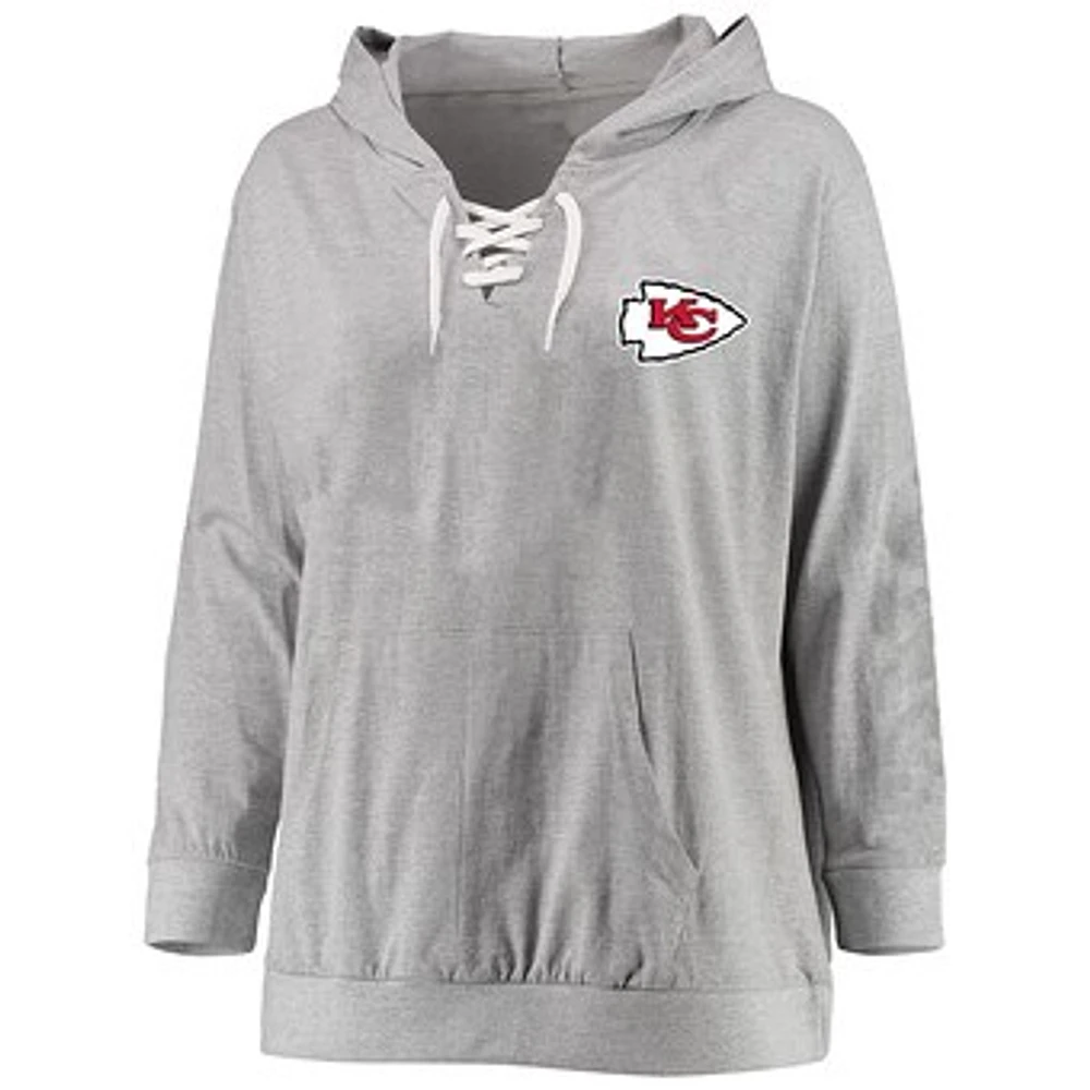 Women's Fanatics Heather Gray Kansas City Chiefs Plus Lace-up Pullover Hoodie