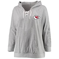 Women's Fanatics Heather Gray Kansas City Chiefs Plus Lace-up Pullover Hoodie