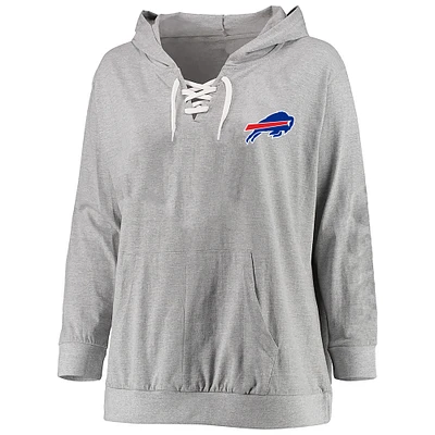 Women's Fanatics Heather Gray Buffalo Bills Plus Lace-up Pullover Hoodie