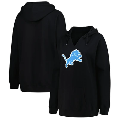 Women's Fanatics Black Detroit Lions Plus V-Neck Pullover Hoodie