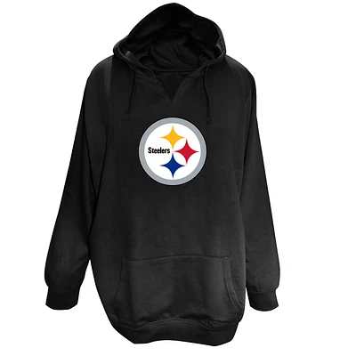 Women's Fanatics Black Pittsburgh Steelers Plus V-Neck Pullover Hoodie