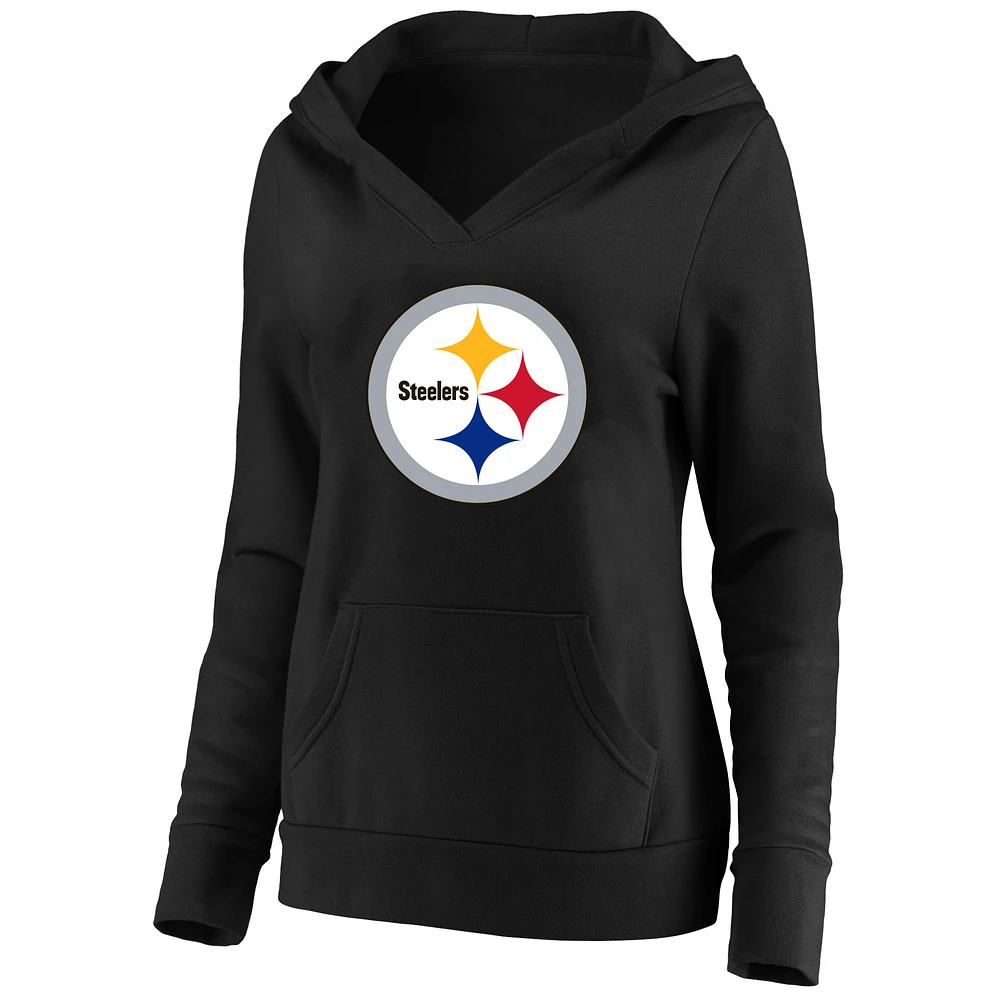 Women's Fanatics Black Pittsburgh Steelers Plus V-Neck Pullover Hoodie