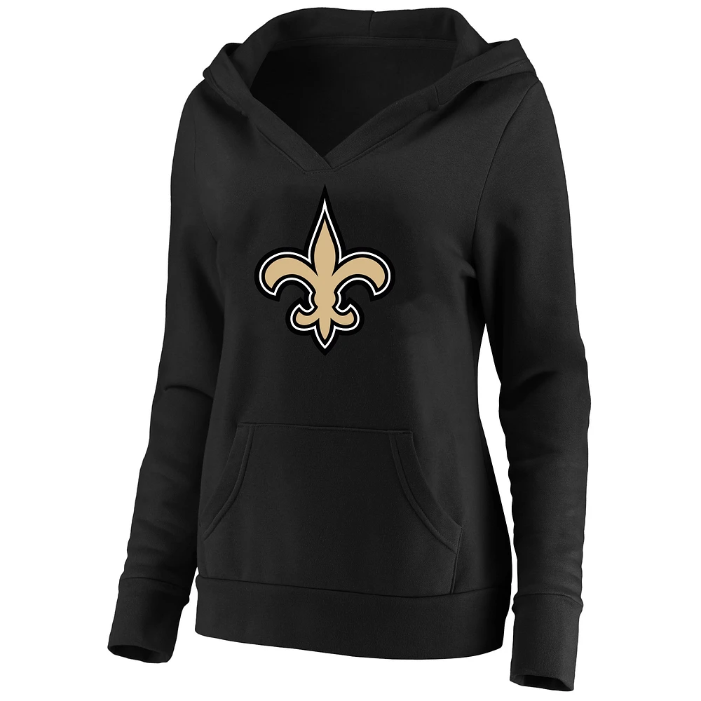 Women's Fanatics Black New Orleans Saints Plus V-Neck Pullover Hoodie