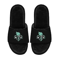 Unisex ISlide  Black New York Liberty Logo Faux Fur Slide Sandals