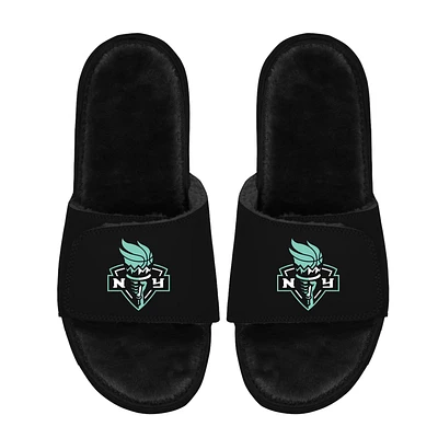 Unisex ISlide  Black New York Liberty Logo Faux Fur Slide Sandals