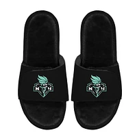 Unisex ISlide  Black New York Liberty Logo Faux Fur Slide Sandals