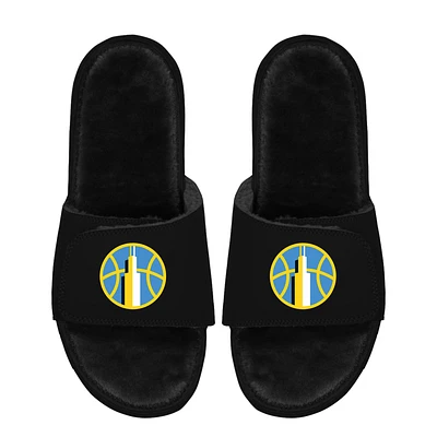 Unisex ISlide  Black Chicago Sky Logo Faux Fur Slide Sandals