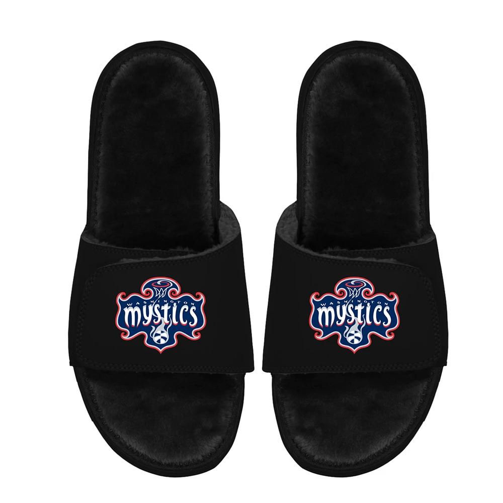 Unisex ISlide Black Washington Mystics Logo Faux Fur Slide Sandals