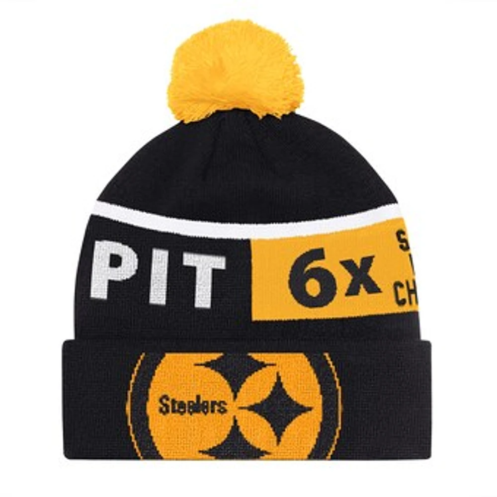 Unisex Starter Black Pittsburgh Steelers Chyron Cuffed Knit Hat with Pom