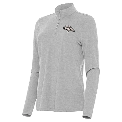 Women's Antigua Heather Gray Denver Broncos  Brushed Carbon Bright Quarter-Zip Pullover Top