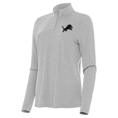 Women's Antigua Heather Gray Detroit Lions  Brushed Carbon Bright Quarter-Zip Pullover Top