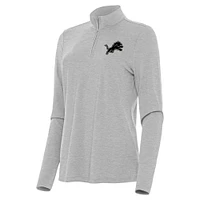 Women's Antigua Heather Gray Detroit Lions  Brushed Carbon Bright Quarter-Zip Pullover Top