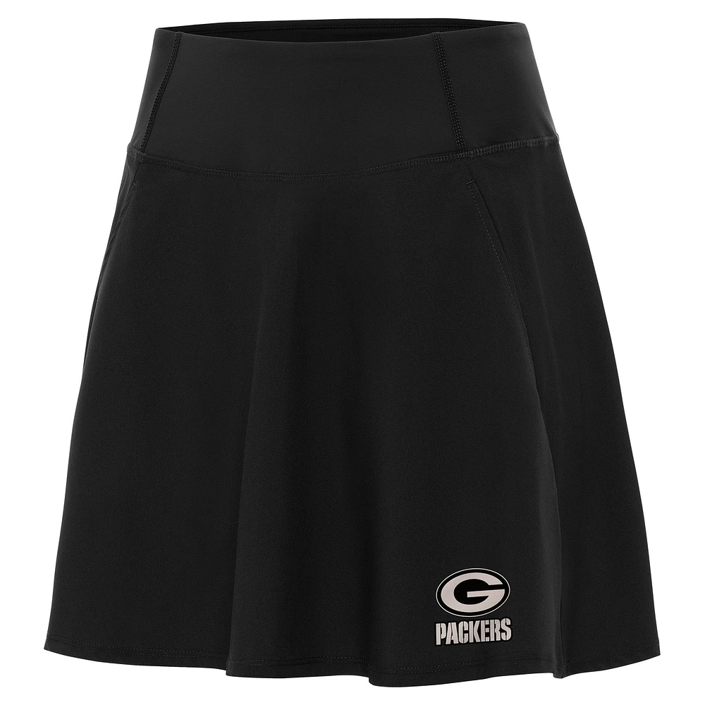 Women's Antigua Black Green Bay Packers Brushed Carbon Chip Skort
