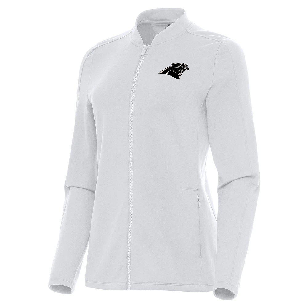 Women's Antigua White Carolina Panthers Continual Full-Zip Jacket