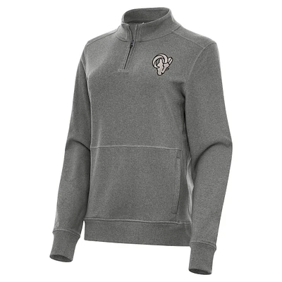 Women's Antigua  Heather Black Los Angeles Rams Crush Quarter-Zip Top