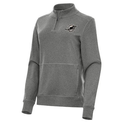 Women's Antigua  Heather Black Miami Dolphins Crush Quarter-Zip Top