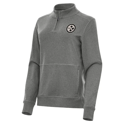 Women's Antigua  Heather Black Pittsburgh Steelers Crush Quarter-Zip Top