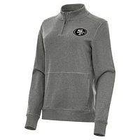 Women's Antigua  Heather Black San Francisco 49ers Crush Quarter-Zip Top