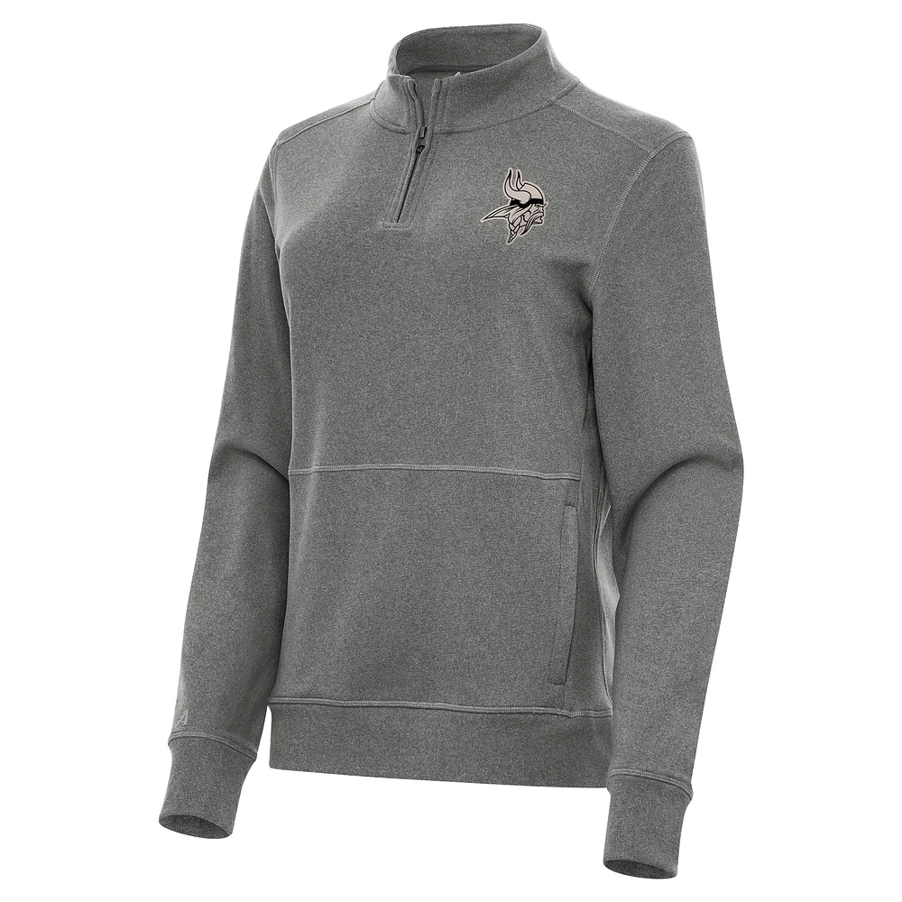 Women's Antigua Heather Black Minnesota Vikings Crush Quarter-Zip Top