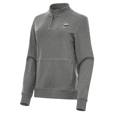 Women's Antigua  Heather Black Minnesota Vikings Crush Quarter-Zip Top