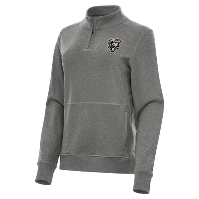 Women's Antigua  Heather Black Chicago Bears Crush Quarter-Zip Top