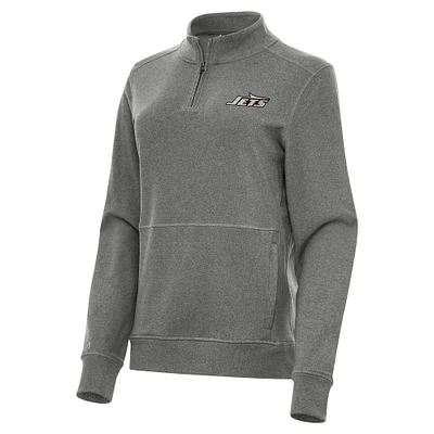 Women's Antigua  Heather Black New York Jets Crush Quarter-Zip Top