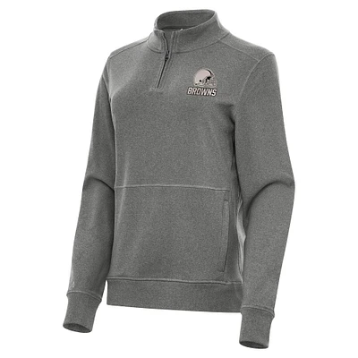 Women's Antigua  Heather Black Cleveland Browns Crush Quarter-Zip Top