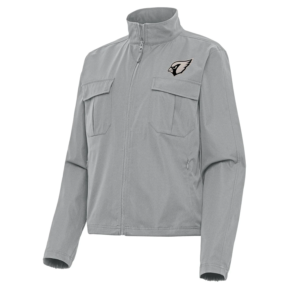 Women's Antigua Gray Arizona Cardinals Brushed Carbon Even Par Full-Zip Jacket